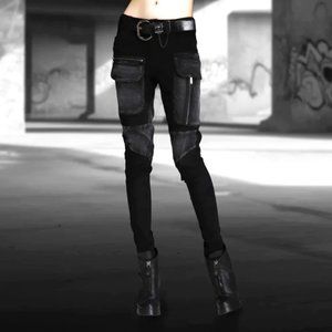 Goth Punk Emo Pants LYUZHE SD Patch Pencil SD Stretchy Denim LARGE Urban Street